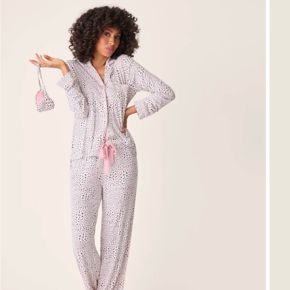 PJ Salvage Pink Leopard-Print Button Pajama Set
